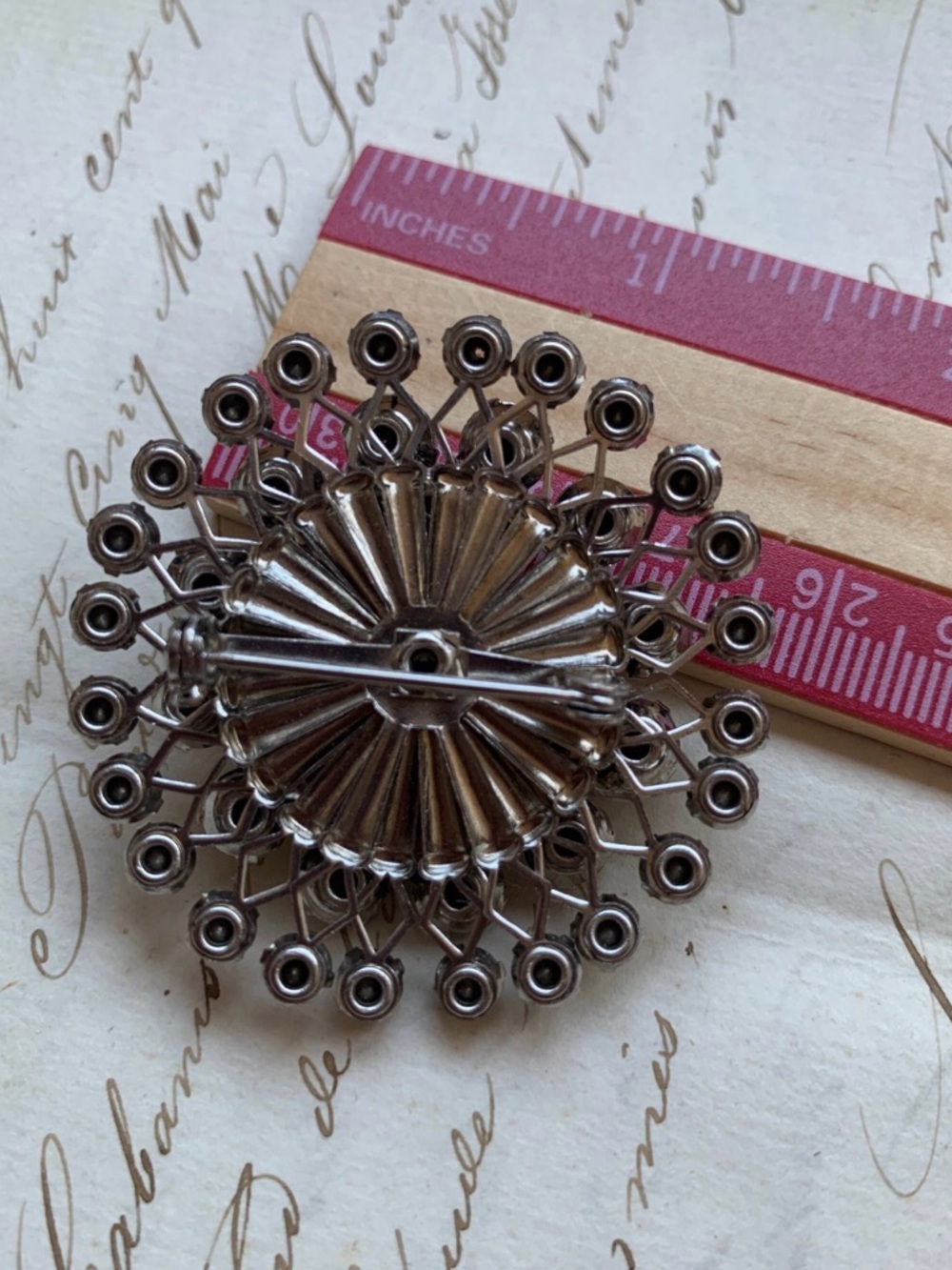 Vintage Rhinestone Starburst Brooch: Silver Holiday Pin -1950s - Picture 3 of 4